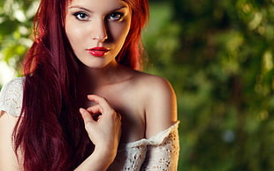 red haired woman wearing white dress HD wallpaper