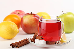 fruit juice with apples and lemon background