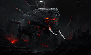 black and red mammoth illustration HD wallpaper