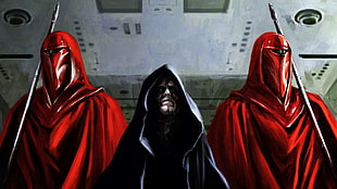 three movie characters, Star Wars, artwork, Emperor Palpatine HD wallpaper