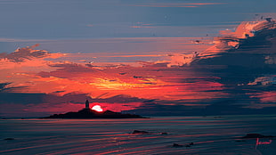 body of water sunset scenery HD wallpaper