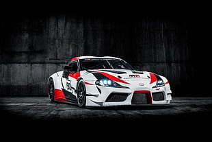 red and white sports car HD wallpaper