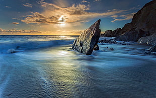 brown stone on body of water, sea, coast, nature, blue