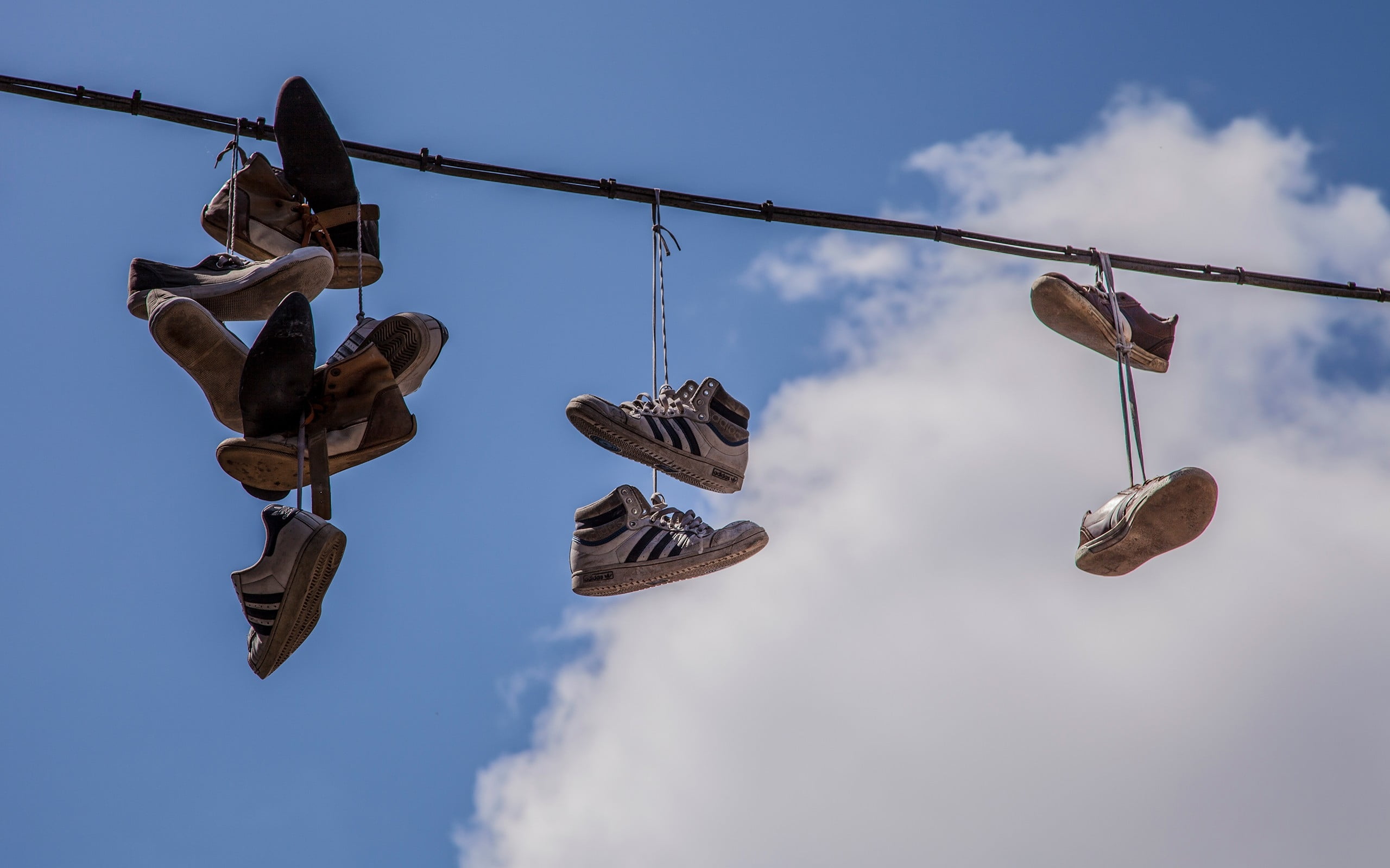 Assorted-brand shoes on grey steel wire HD wallpaper | Wallpaper Flare