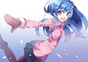 blue-haired female anime character HD wallpaper