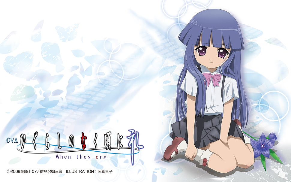 blue-haired female character When They Cry anime HD wallpaper