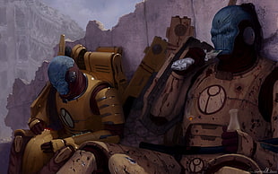 two armored blue game characters illustration, Tau, Warhammer 40,000, Tau Empire HD wallpaper