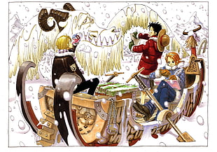 One Piece illustration, One Piece, Monkey D. Luffy, Nami, Sanji HD wallpaper
