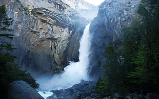 waterfalls and green leafed plants, mountains, waterfall, nature, water