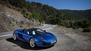 blue convertible coupe, McLaren, McLaren MP4-12C, blue cars, car HD wallpaper