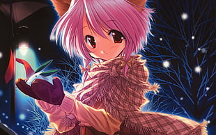 girl anime character holding white rabbit poster HD wallpaper