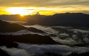 silhouette of mountain peaks, mountains