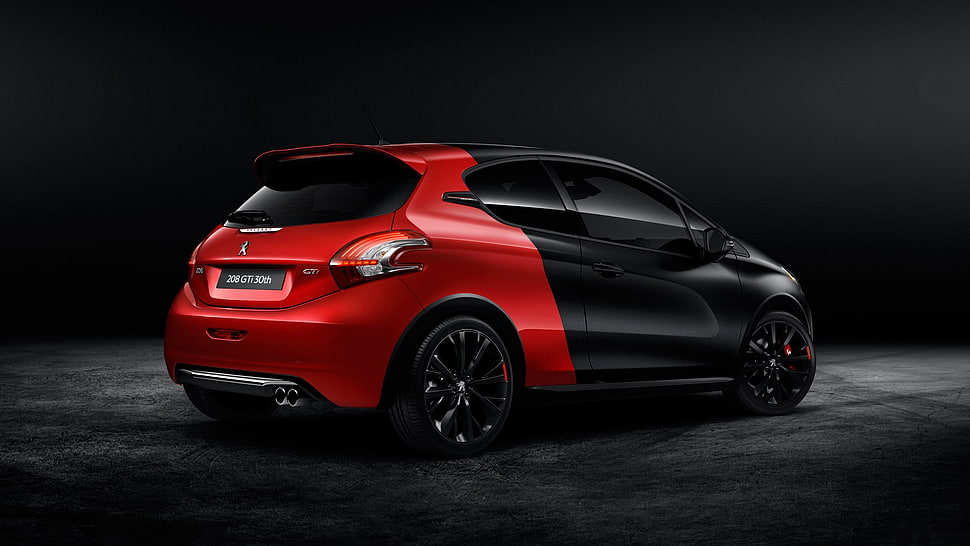 red and black 3-door hatchback, Peugeot 208, car HD wallpaper