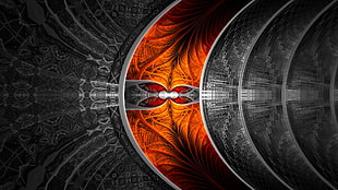 gray and orange floral wallpaper, abstract, fractal, selective coloring HD wallpaper