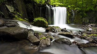 time lapse photography of waterfalls HD wallpaper