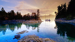 blue body of water, nature, lake, reflection