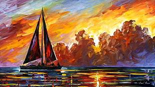 black and red sailboat on water painting HD wallpaper