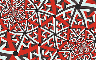 red, white, and black pattern, fractal, red, abstract, symmetry HD wallpaper