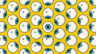 eyeball wallpaper, digital art, simple background, yellow background, eyes HD wallpaper