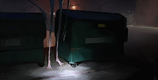 green garbage bin, artwork, science fiction, Slender Man HD wallpaper