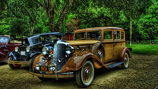 vintage brown and black cars, vintage, car, Oldtimer, digital art HD wallpaper