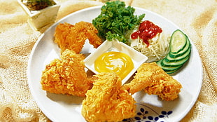 fried chicken with vegetables HD wallpaper