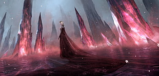 woman wearing red dress near red crystals digital wallpaper, Frozen (movie), Princess Elsa, disney queens, fantasy art HD wallpaper