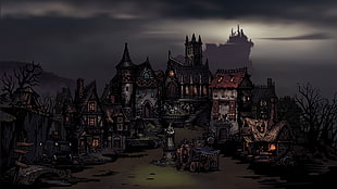 concrete castle illustration, Darkest Dungeon, video games, dark HD wallpaper