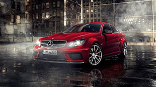 red Mercedes-Benz coupe, Mercedes-Benz, supercars HD wallpaper