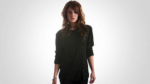 woman in black long-sleeve dress HD wallpaper