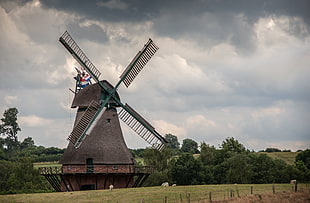 brown windmill photo HD wallpaper