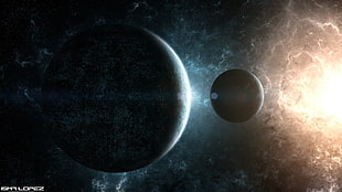 planet illustration, space, planet, space art, lights HD wallpaper