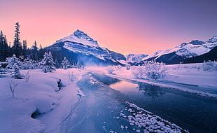 river between piled snow, photography, nature, landscape, river