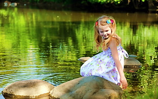 Girl,  River,  Lake,  Grass HD wallpaper