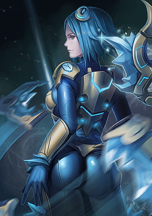 blue haired female anime character, ass, bodysuit, Irelia, League of Legends HD wallpaper