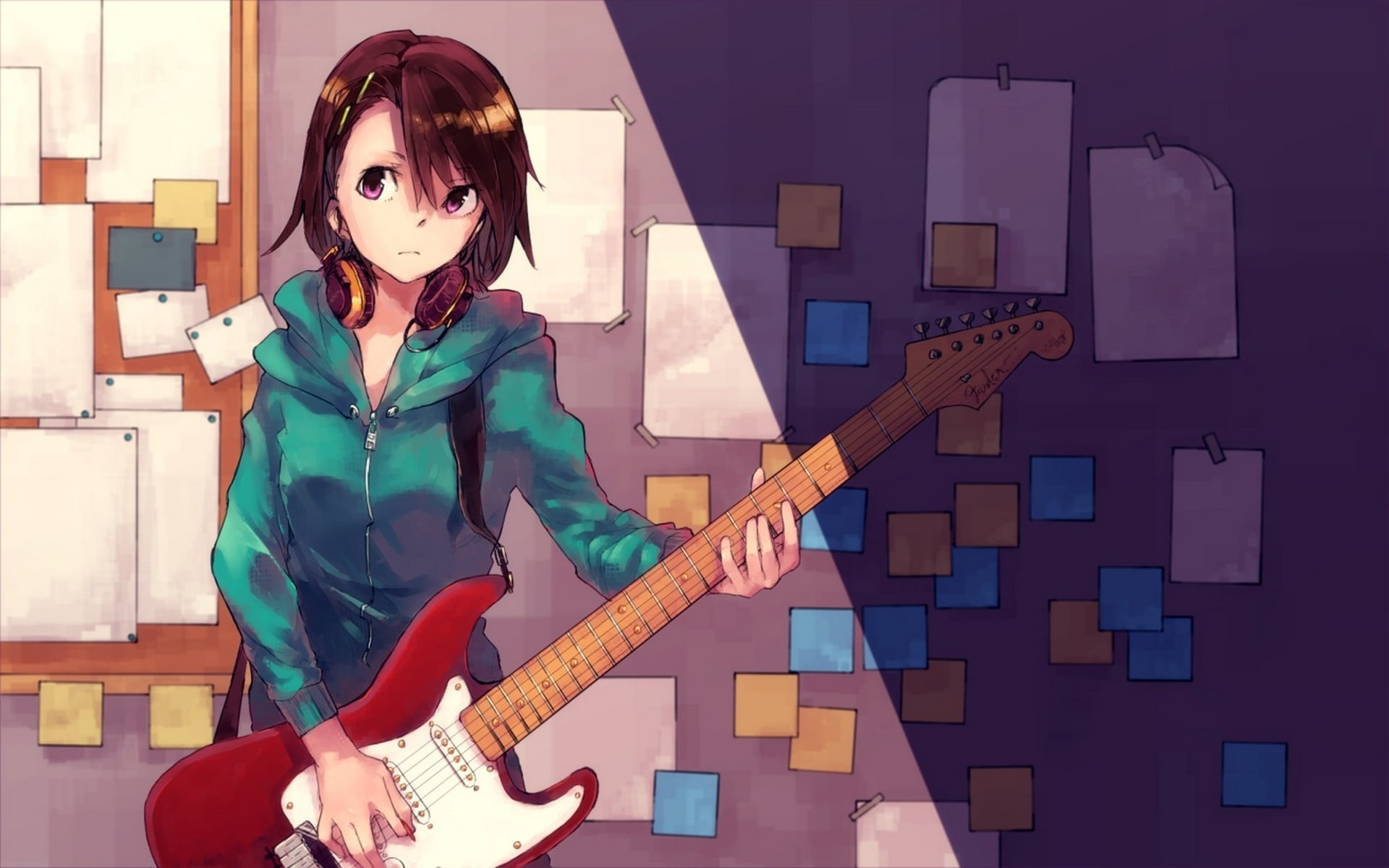 Female anime character with red electric guitar HD wallpaper | Wallpaper  Flare