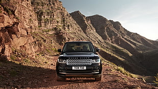 black Range Rover, Range Rover, mountains, black cars, car HD wallpaper