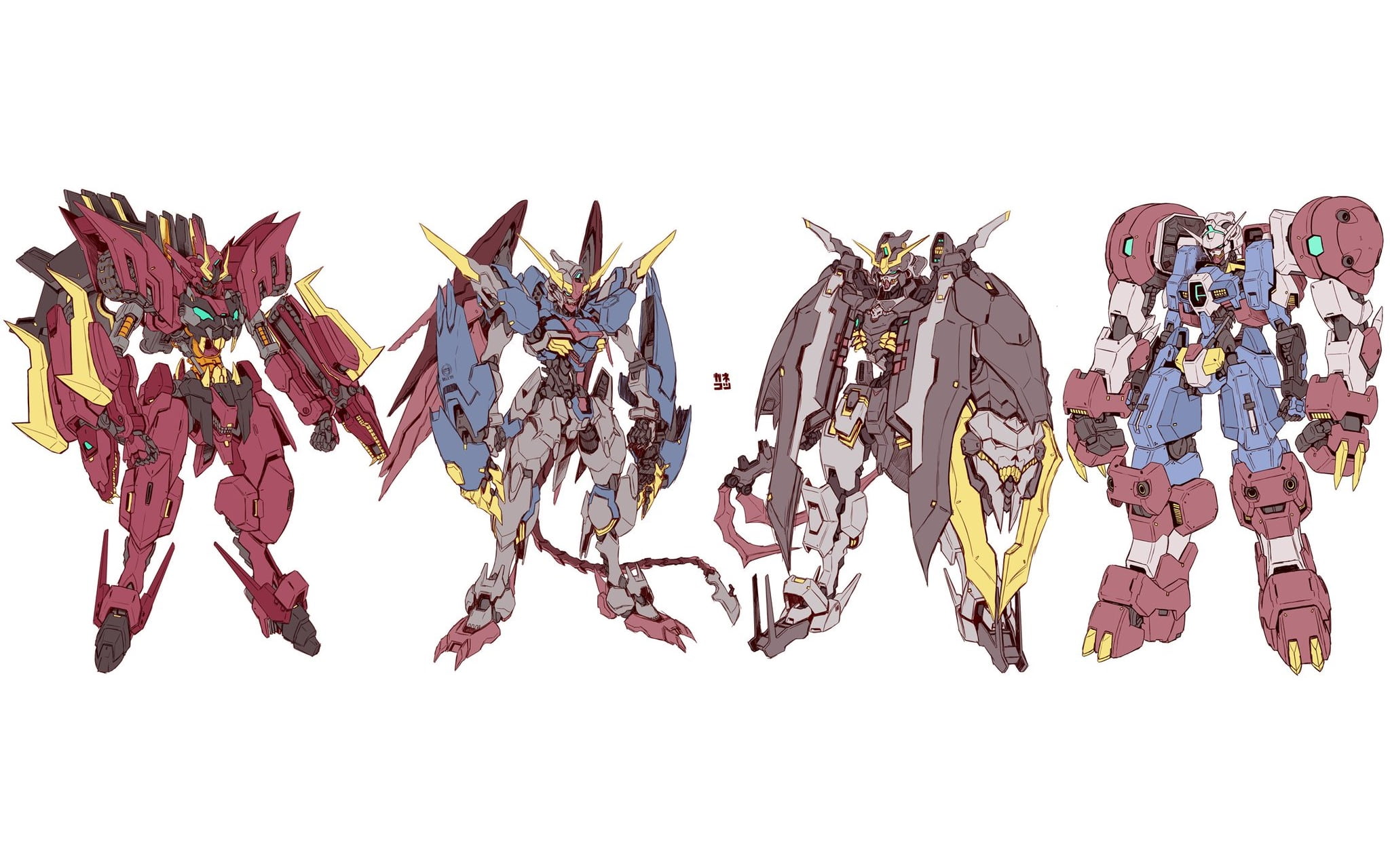 Four Gundam robot drawinggs, mech, digital art, Mobile Suit Gundam Wing HD  wallpaper | Wallpaper Flare