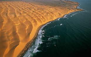 sea waves and desert photo, desert, Namibia, coast, beach