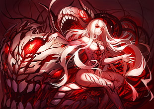 female game character illustration, Devil, Monster (anime), red HD wallpaper