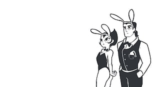 two male and female characters illustration, Samurai Jack, simple background, jacket, bunny suit HD wallpaper