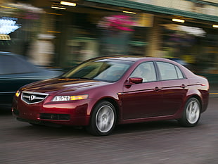 red Acura TL at highway HD wallpaper