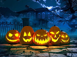 five Jack o Lanterns illustration