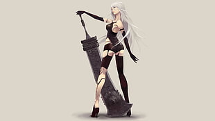 white haired girl game character holding a black sword HD wallpaper