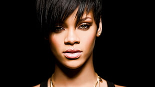 Rihanna in black top with gold-colored necklace HD wallpaper