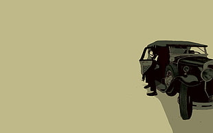 illustration of black vintage car HD wallpaper