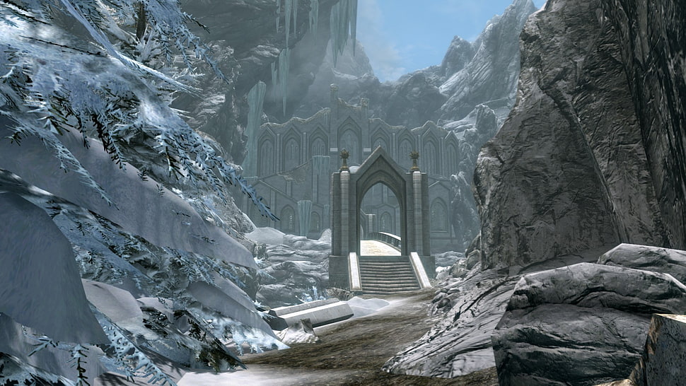 gray arch 3D illustration, The Elder Scrolls V: Skyrim, video games HD wallpaper