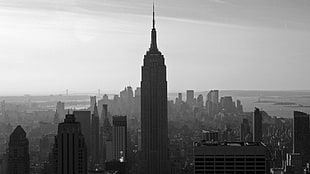 Empire State Building, New York City, Empire State Building, New York City, monochrome, vintage HD wallpaper