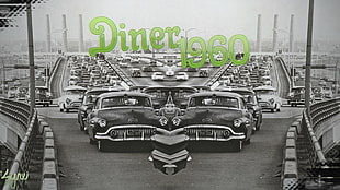 vintage cars with Diner 1960 text overlay, 1960, diner, car, highway HD wallpaper