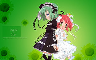 two anime characters in black and white dresses HD wallpaper